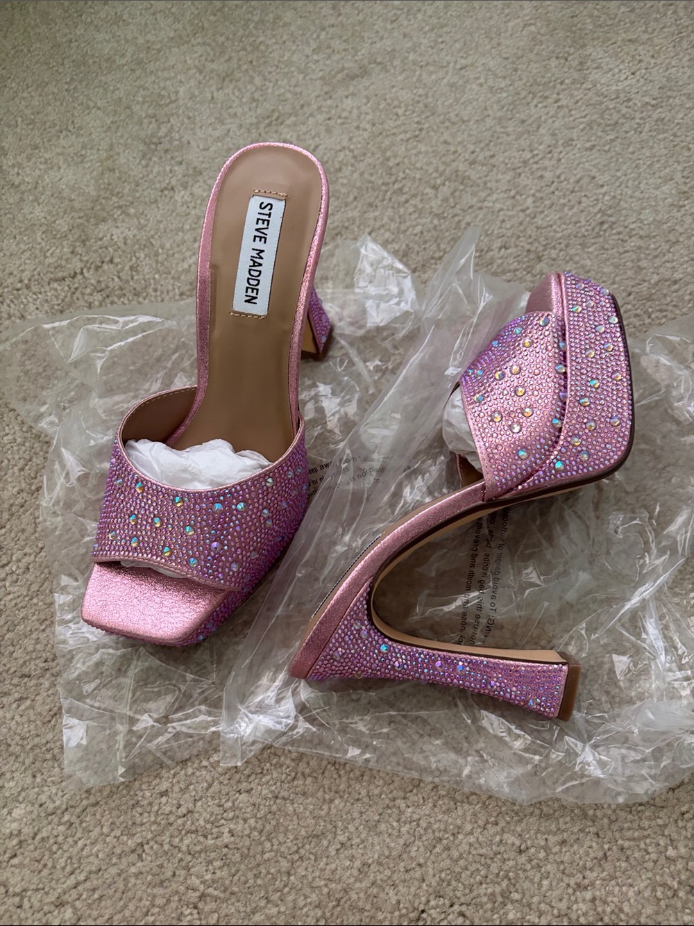 Steve Madden Avery Pink Crystal-Embellished Slide Mules